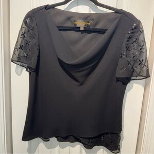Donna Ricco Black Blouse with Sheer Embellished Sleeves